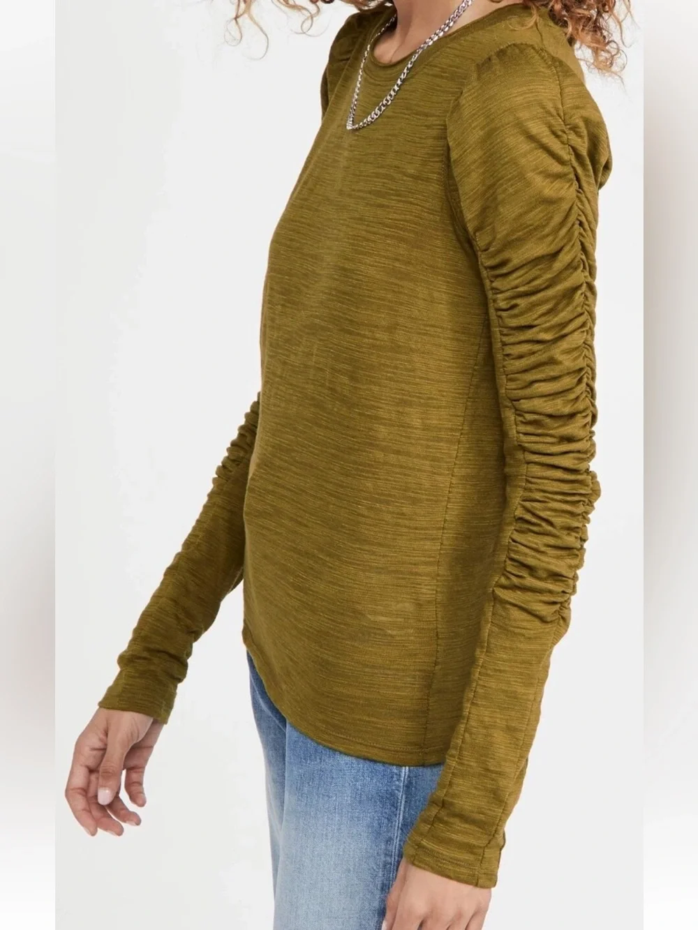 Free People We The Free Natasha Ruched Long Sleeve Top Boho Preppy Cotton Size S